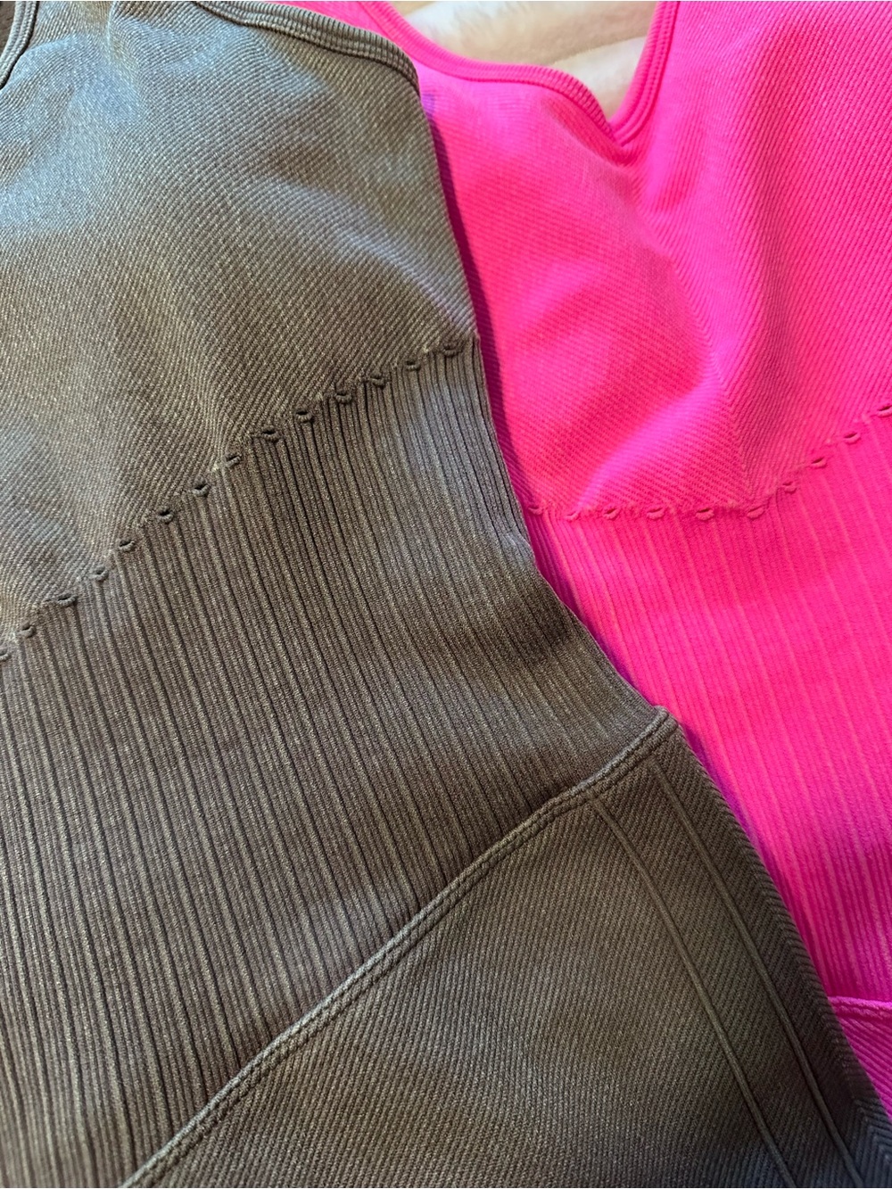 JoyLab Ribbed V-Neck Short Romper — Olive Green & Hot Pink - Set of 2 - Picture 2 of 9